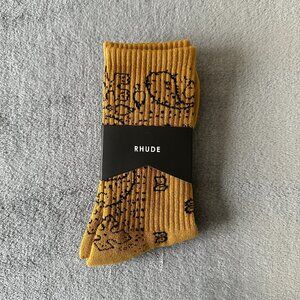 RHUDE Gold + Black Ribbed jacquard poly sock Bandana all over motif pattern
